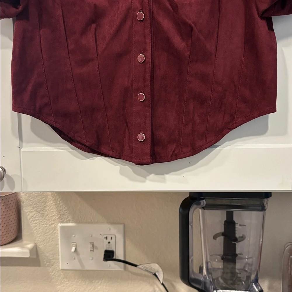 Bagatelle Sz Small Maroon Top Blouse Button Up Down Corset Style Sexy Balloon - Picture 12 of 13